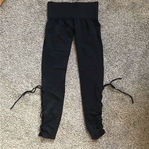 FP Movement Black Cropped Leggings with Lace-Up Detail at Calf